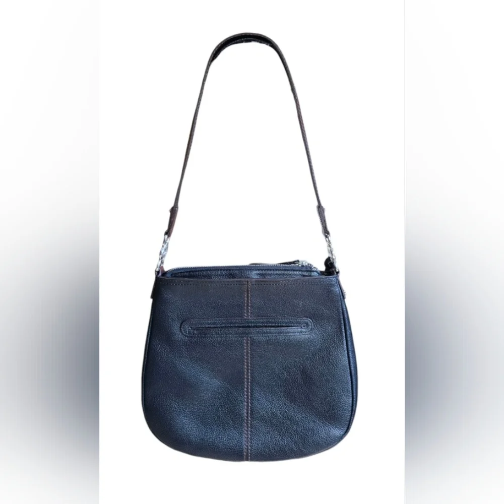 EUC Brighton Aidan Shoulderbag Black Chocolate leather hobo w/ woven acc… - Picture 3 of 11